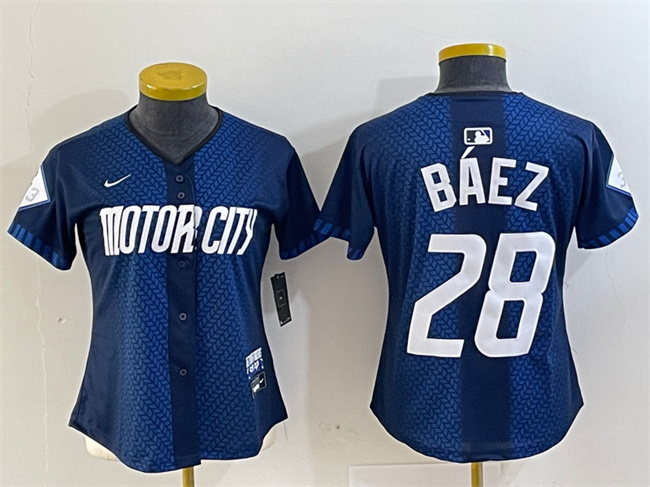 Women's Detroit Tigers #28 Javier Báez 2024 Navy City Connect Cool Base Limited Stitched Baseball Jersey(Run Small)